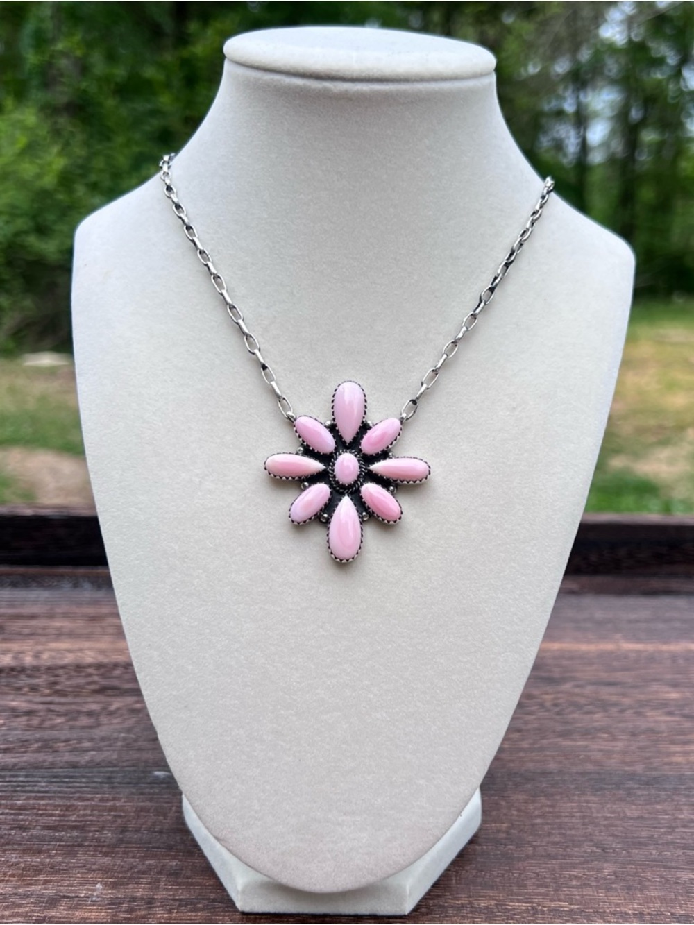 925 Sterling Silver Pink Conch Cluster Pendant Necklace Southwestern Statement